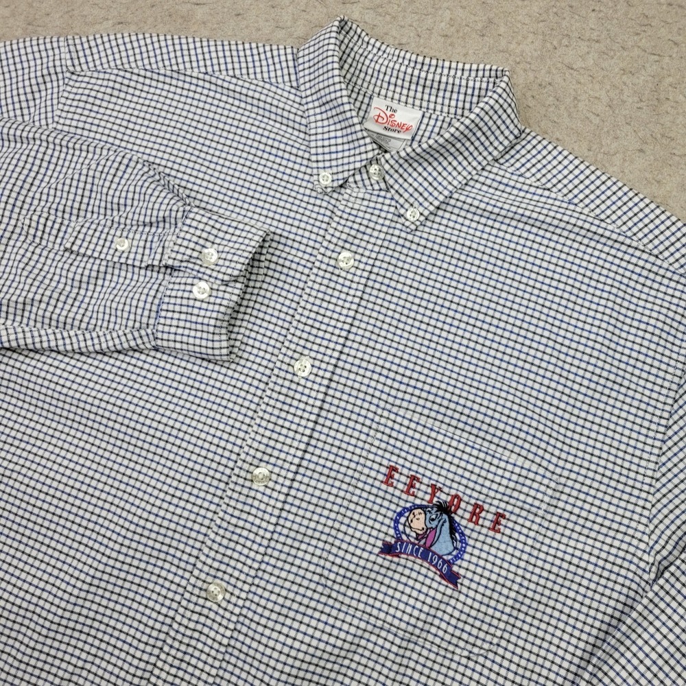 Vintage Disney Store Eeyore Shirt Mens M Blue Plaid Long Sleeve Button Down